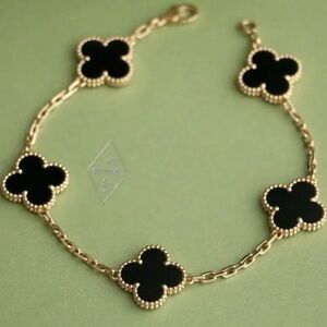NWT Mini Black Clover Motif Gold Bracelet - Women Jewelry